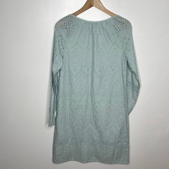 Sundance Womens Coastland Dress XS Aqua Eyelet Boho Cotton Peasant Tasseled - Picture 8 of 9